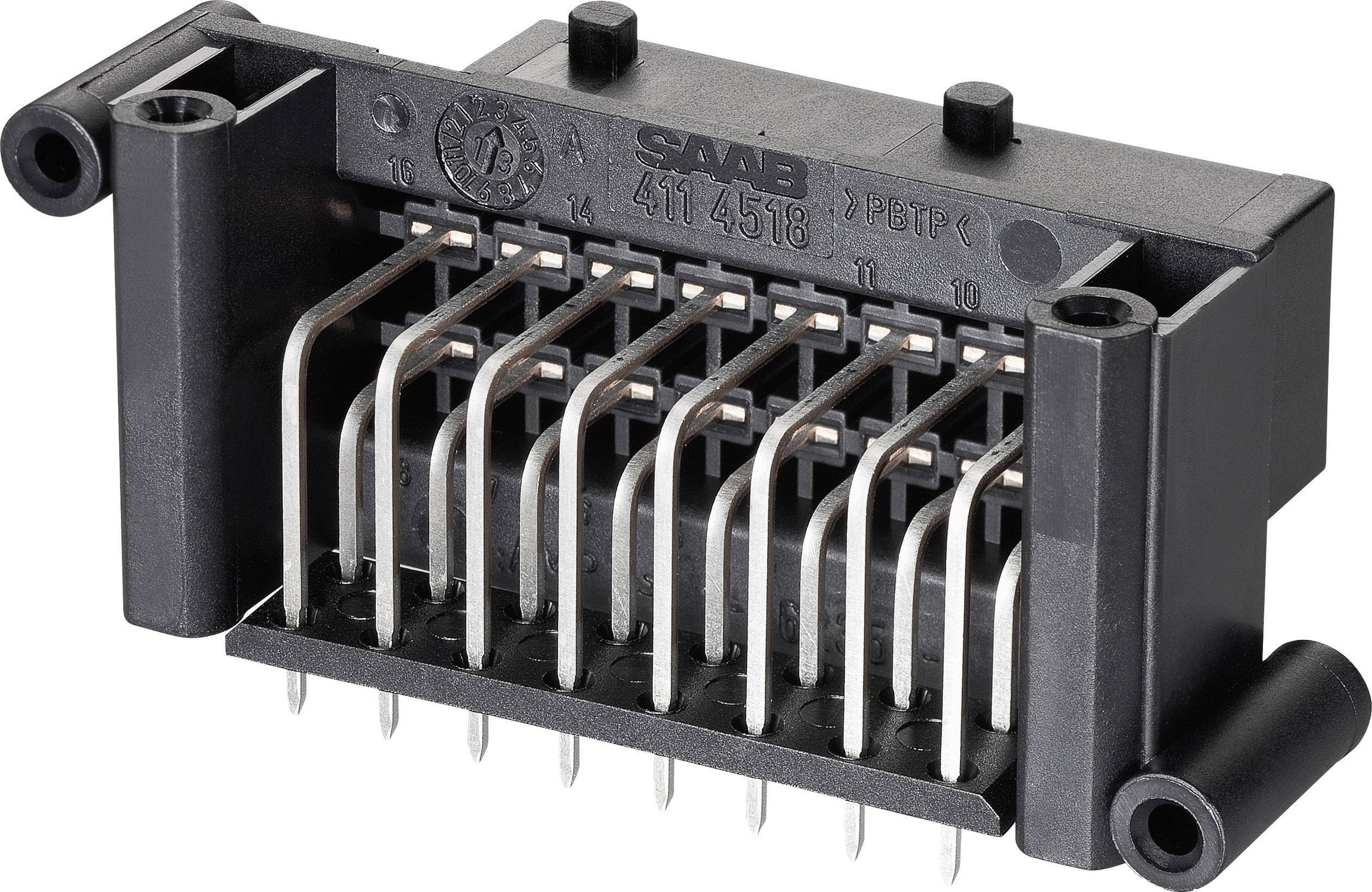 Connecteur à fiches avec onze broches, fixé latéralement sur un boîtier en plastique, utilisé pour les connexions électriques dans les appareils.