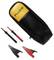 Accessoires de multimètre numérique : Cordons de mesure noirs et rouges, pinces crocodiles noires et rouges, sacoche de transport jaune Fluke.