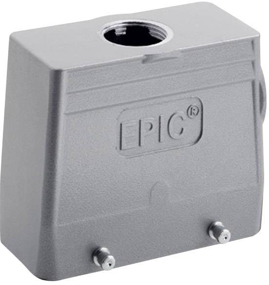 Boîtier pour connecteurs industriels, gris, rectangulaire, portant l'inscription 'EPIC'. Couvercle supérieur avec un trou rond pour le passage des câbles.