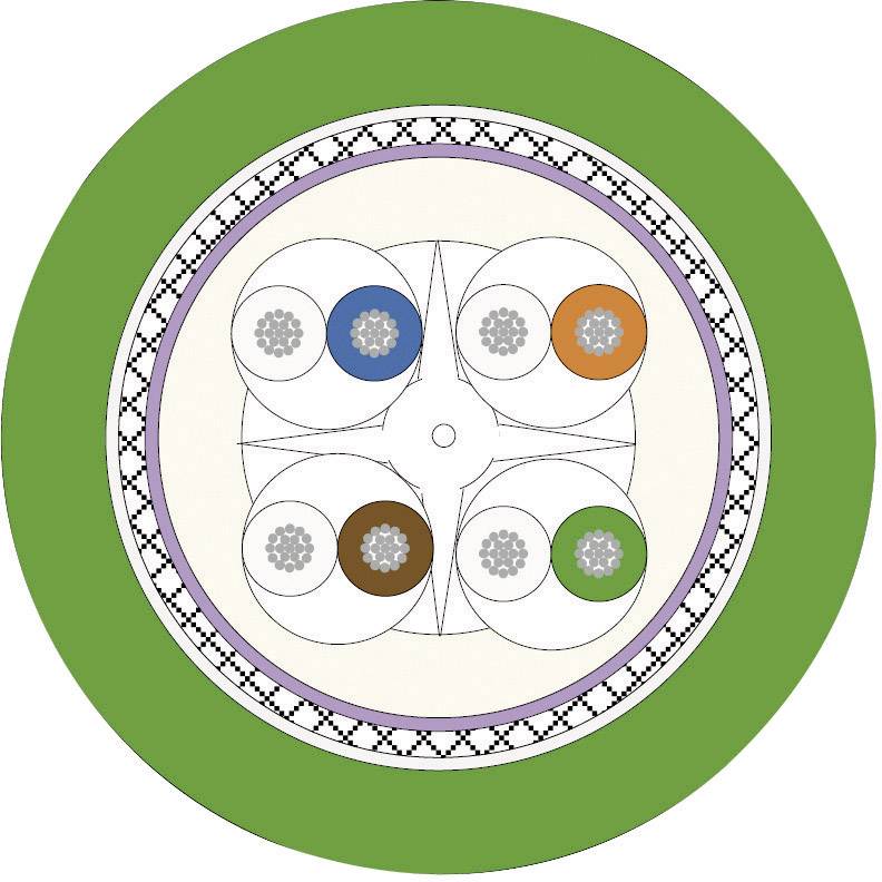 Un motif circulaire très détaillé sur un fond vert, présentant des formes symétriques et différentes zones de couleur.