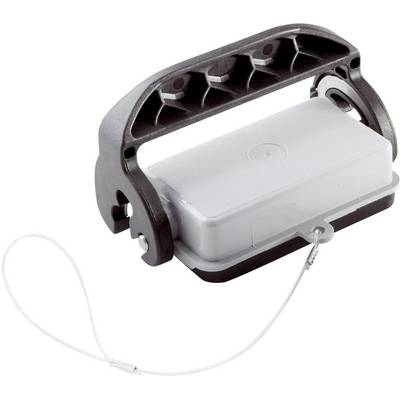 L'image montre un boîtier électronique blanc installé dans un support noir. Un câble de sécurité y est attaché.