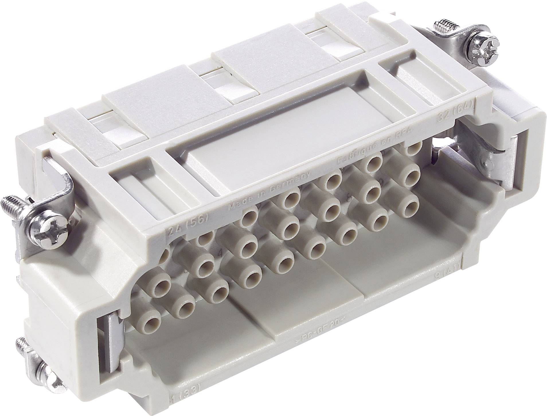 Boîtier de connecteur métallique avec vis, conçu pour des applications industrielles, offrant plusieurs points de contact pour les connexions électriques.
