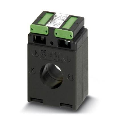 Un composant électrique avec des bornes verdâtres et un trou central circulaire, adapté aux applications industrielles.