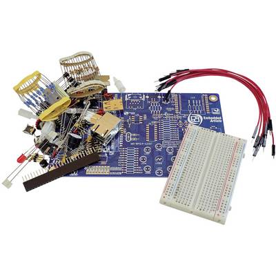 Composants électroniques et carte de circuit imprimé avec plaque d'essai et câbles ; convient pour des formations ou des expériences en électronique.