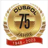Sceau d'anniversaire avec le texte 'DUSPOL 75 ans 1948-2023' en or et rouge.