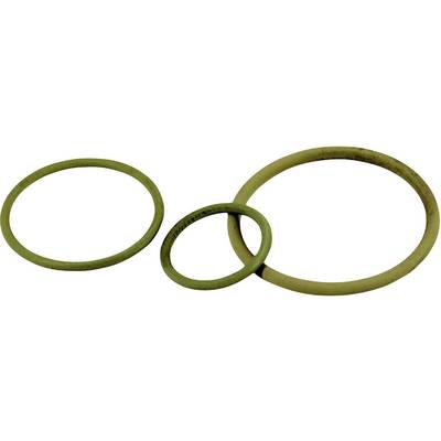 Trois joints d'étanchéité en caoutchouc vert de différentes tailles sont disposés côte à côte sur une surface.
