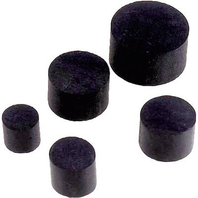Des objets cylindriques noirs de différentes tailles sur un fond blanc, probablement des aimants ou des joints d'étanchéité.