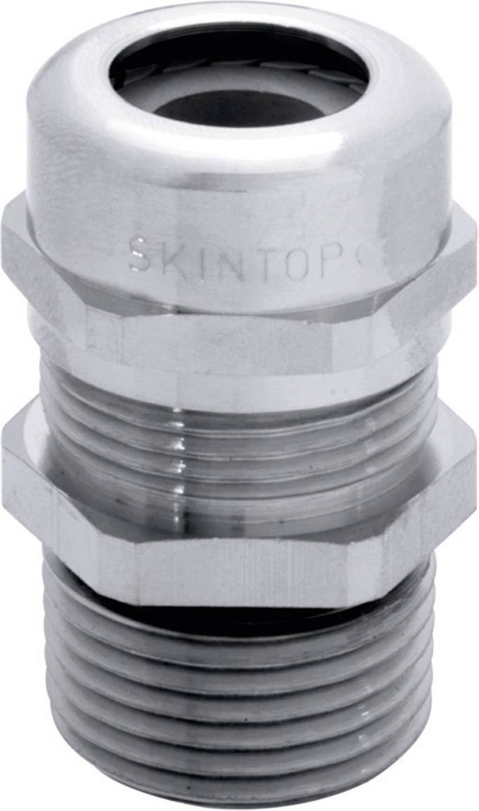 Presse-étoupe métallique portant l'inscription 'SKINTOP' sur le boîtier, adapté pour la fixation et l'étanchéité sécurisées des câbles.