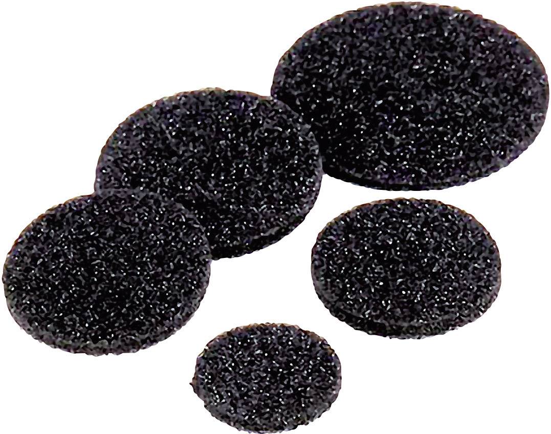 Cinq patins de feutrine noirs, ronds et de différentes tailles sur un fond clair. Ils sont fréquemment utilisés sous les meubles pour protéger les sols.