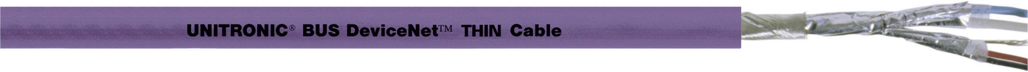Câble Lila Kabel portant l'inscription « UNITRONIC BUS DeviceNet » TM. Le câble présente des fils colorés partiellement dénudés.