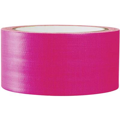 Un rouleau de ruban adhésif rose posé sur une surface blanche.