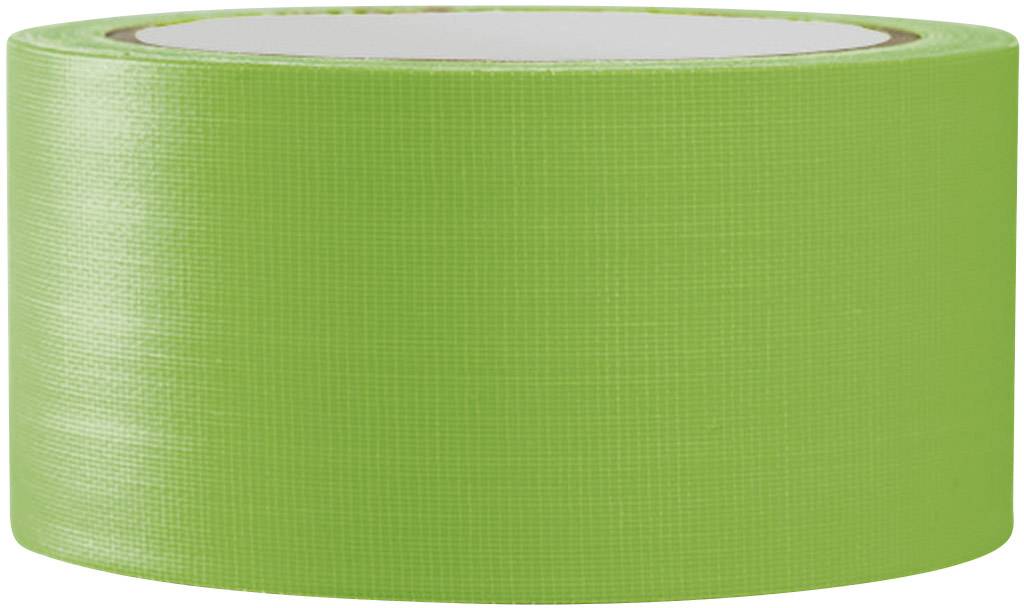 Ruban adhésif vert en rouleau sur fond blanc ; utilisé pour fixer et sceller.