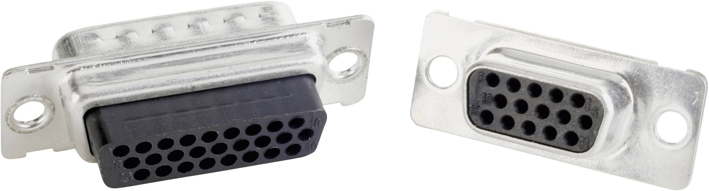 Deux connexions VGA : à gauche une fiche VGA et à droite un port VGA. Les deux sont utilisés pour connecter des ordinateurs à des écrans.
