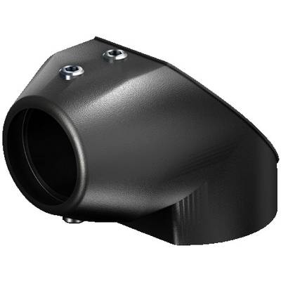 Pièce en plastique noir, coudée, avec deux trous de vis, probablement un élément de connexion ou d'assemblage de machine.