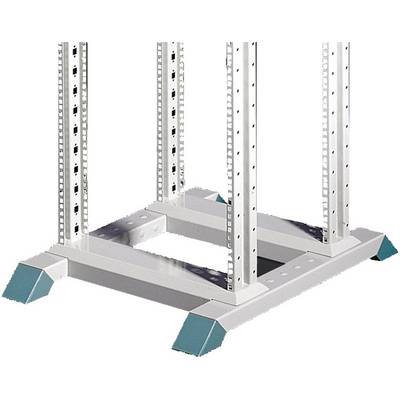 Cadre métallique blanc d'une structure de support à quatre pieds, suggérant qu'il est conçu pour supporter ou maintenir un équipement.