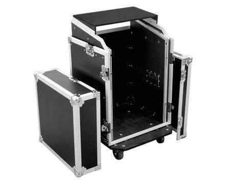 Mallette Omnitronic LS5 Laptop-Rack,14 HE avec poignée de transport, avec roulettes noir, argent aluminium, bois, acier