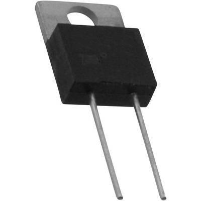 Un composant semi-conducteur noir avec deux longues pattes métalliques, probablement un transistor de puissance ou un redresseur.