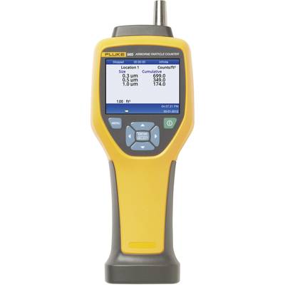 Taille d'entrée '0,3 µm' affiche 998 compteurs. Compteur de particules portable avec écran pour mesures de particules dans l'air.