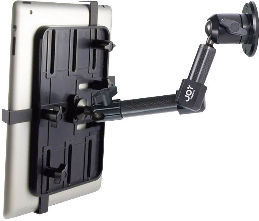 Support de tablette fixé sur un bras flexible fixé au mur. Convient pour un positionnement stable et variable d'une tablette.