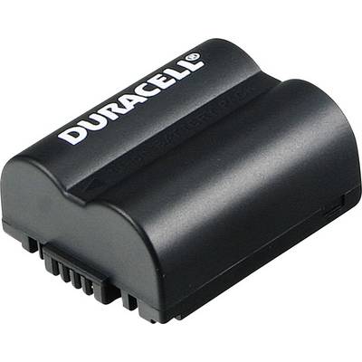 Pack d'accumulateurs Duracell noir, moulé pour des caméras ou des appareils électroniques, avec le nom de marque visible en haut, isolé sur fond blanc.