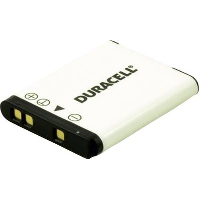 Une batterie rectangulaire, plate et blanche de Duracell avec des pôles positif et négatif, adaptée aux appareils électroniques.