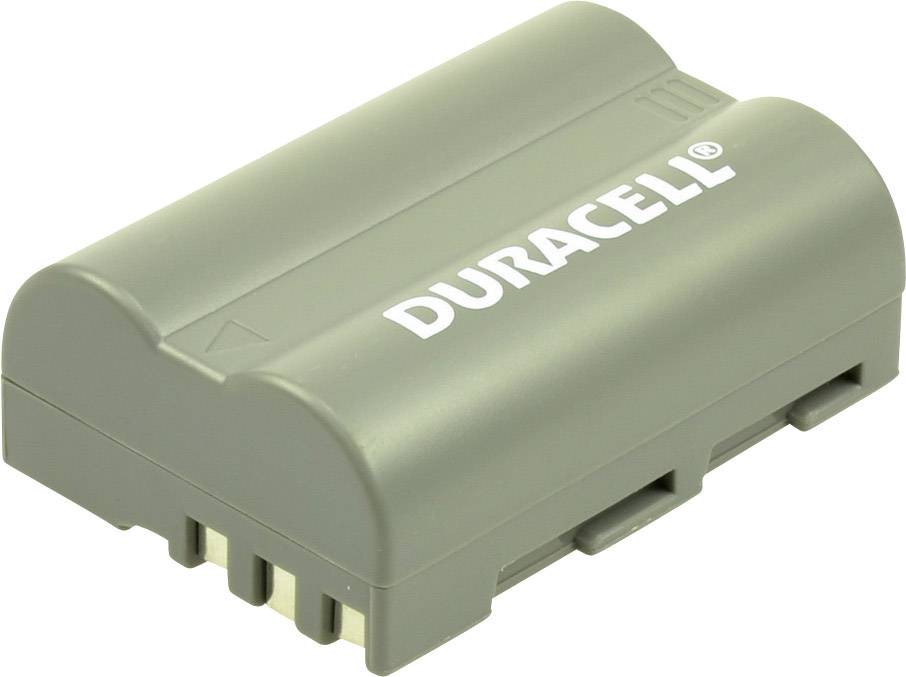 Pile rechargeable Duracell dans un boîtier gris, de forme cylindrique.