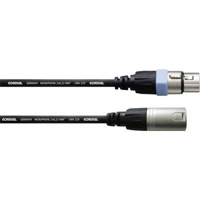 Câble micro XLR de Cordial avec des repères bleus sur les fiches, adapté aux connexions audio professionnelles.