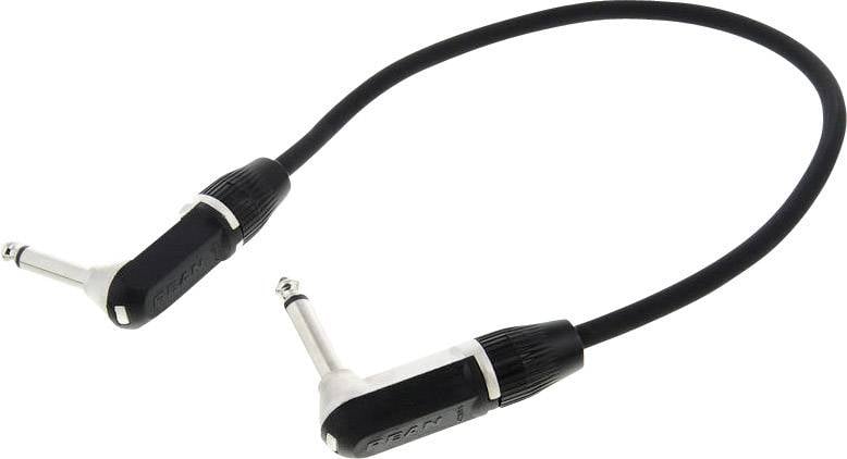 Câble de patch noir avec deux fiches jack coudées. Couramment utilisé pour connecter des instruments de musique ou des appareils audio.