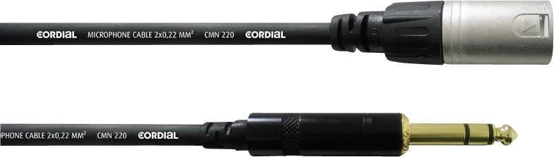En haut, une fiche XLR et en bas, une fiche jack 6,3 mm de Cordial. Les deux sont des câbles de microphone destinés à connecter des appareils audio.