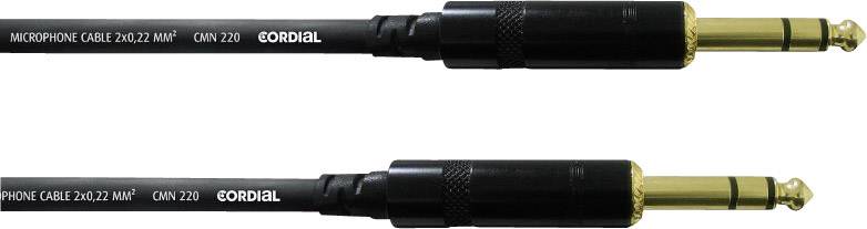 Deux câbles audio noirs avec des fiches dorées, chacun étiqueté 'Cordial' et 'CMN 220', adaptés pour les microphones et les appareils audio.
