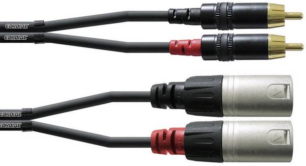 Câble adaptateur audio [2x XLR mâle - 2x Cinch-RCA mâle] Cordial CFU1,5MC noir 1.50 m