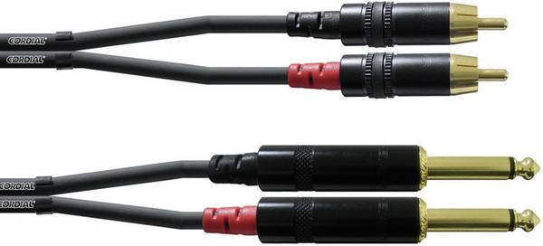 Câble adaptateur audio [2x Jack mâle 6.35 mm - 2x Cinch-RCA mâle] Cordial CFU1,5PC noir 1.50 m