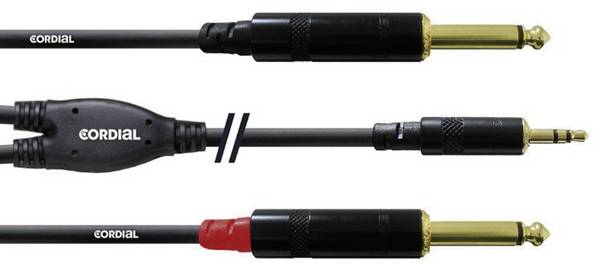 Câble adaptateur audio [1x Jack mâle 3.5 mm - 2x Jack mâle 6.35 mm] Cordial CFY3WPP noir 3.00 m