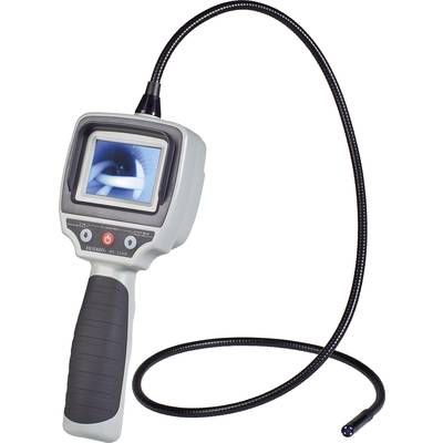 Un endoscope portable avec un tube flexible affiche une image d'un espace intérieur sur l'écran. Idéal pour les inspections techniques.