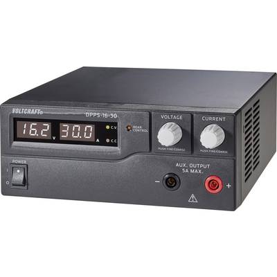 Alimentation de laboratoire noire avec affichages numériques pour la tension et l'intensité ; boutons de réglage fin ; Modèle : Voltcraft DPPS-16-30.