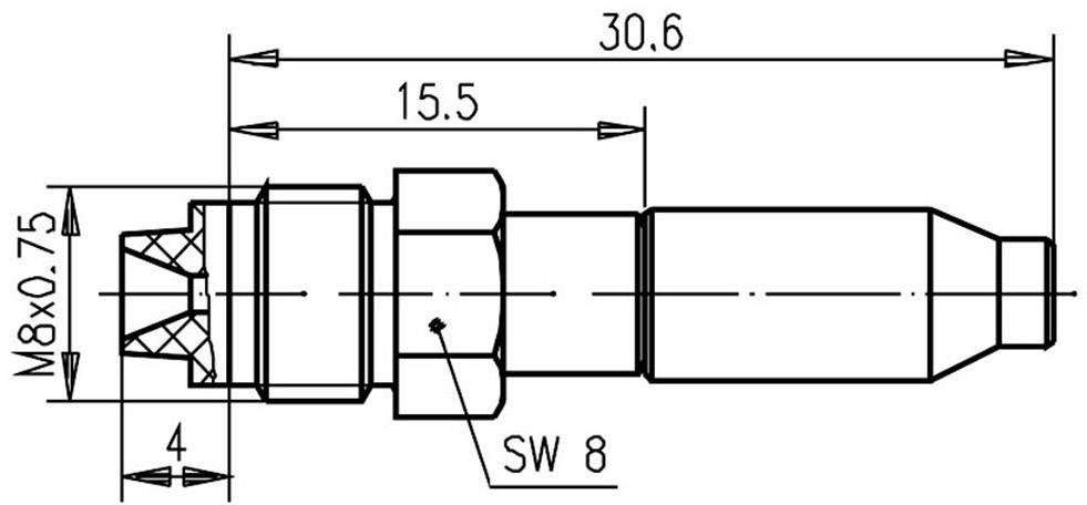 Dessin technique d'un boulon avec dimensions : Longueur 30,6 mm, Diamètre avec filetage M8x0,75, Largeur de clé SW 8, Longueur de segment 15,5 mm.