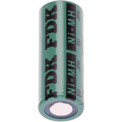 Batterie Ni-MH verte avec impression noire 'FDK' et indications de pays 'UE' et 'JPN'. Adaptée aux appareils rechargeables.