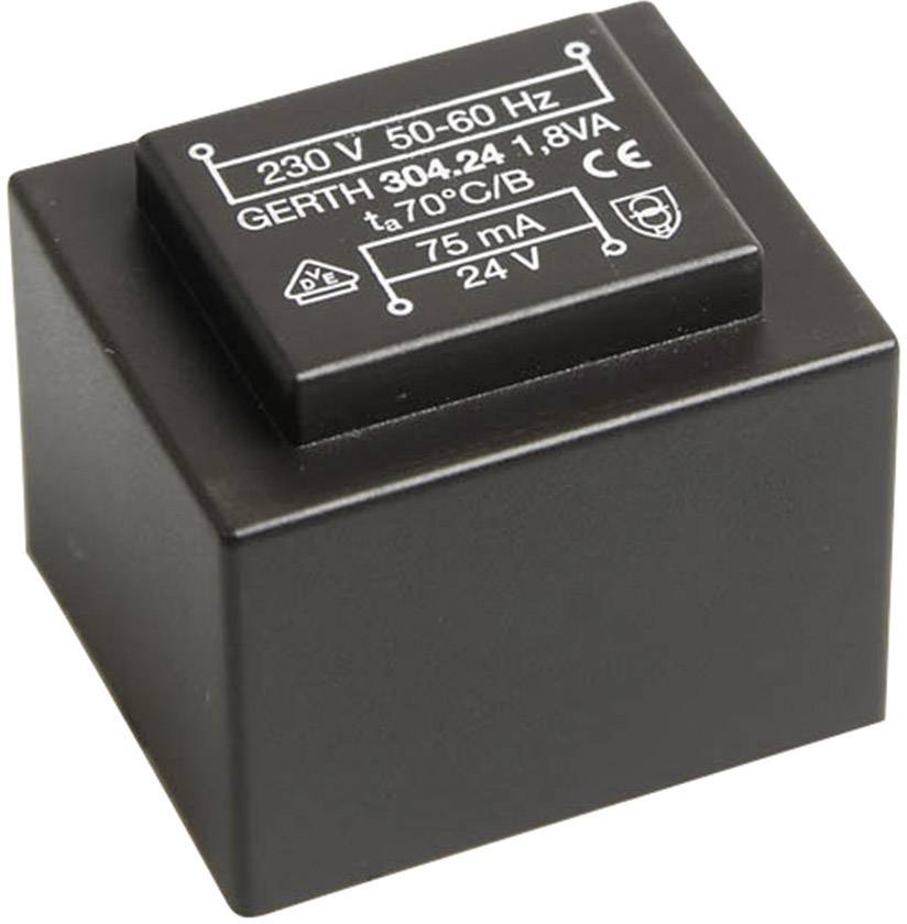 'Boîte noire avec inscription : 230 V, 50-60 Hz, GERTH 304-24 1,8 VA, tA 70°C/B, 75 mA, 24 V'