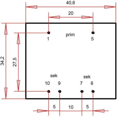 Diagramme avec surface rectangulaire, dimensions : largeur 40,6, hauteur 34,2. Points 1 à 10 marqués, désignés comme zone primaire et zone secondaire.