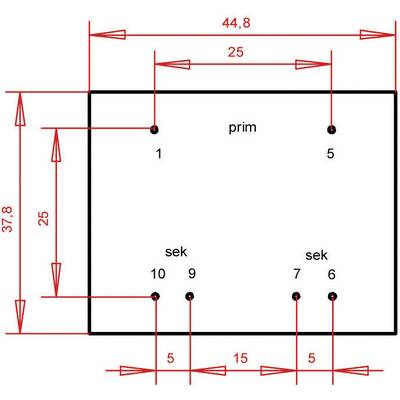Sur l'image, il y a un diagramme rectangulaire aux dimensions de 44,8 x 37,8. Il présente des points et des distances en écriture rouge.