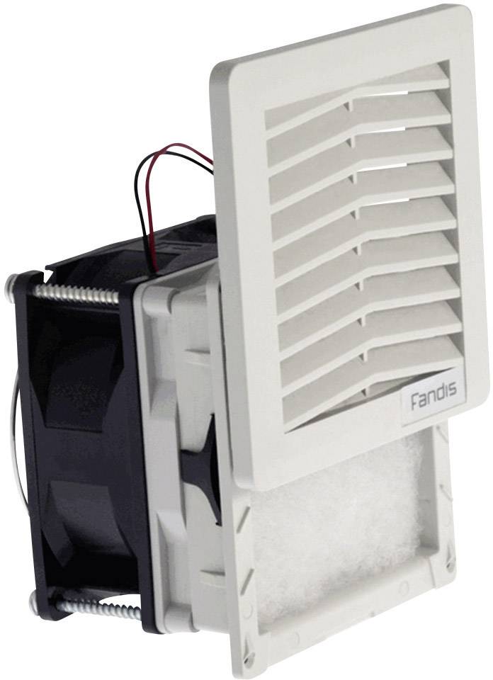 Une grille de ventilation blanche avec un ventilateur monté derrière, représentée de côté. Convient pour les systèmes de ventilation technique.
