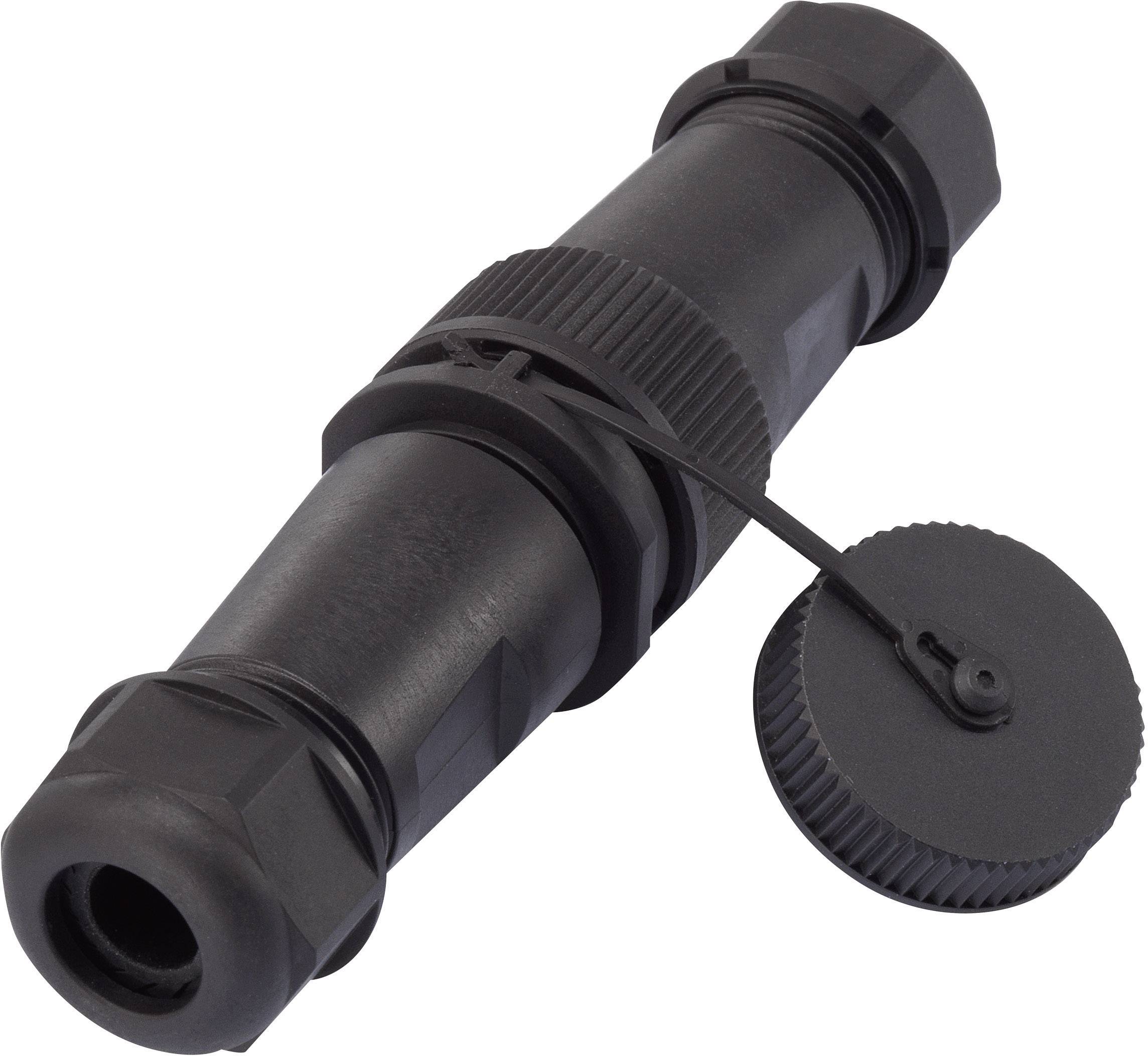 Un connecteur de câble noir avec des nervures pour une meilleure prise en main, adapté pour relier des lignes électriques.