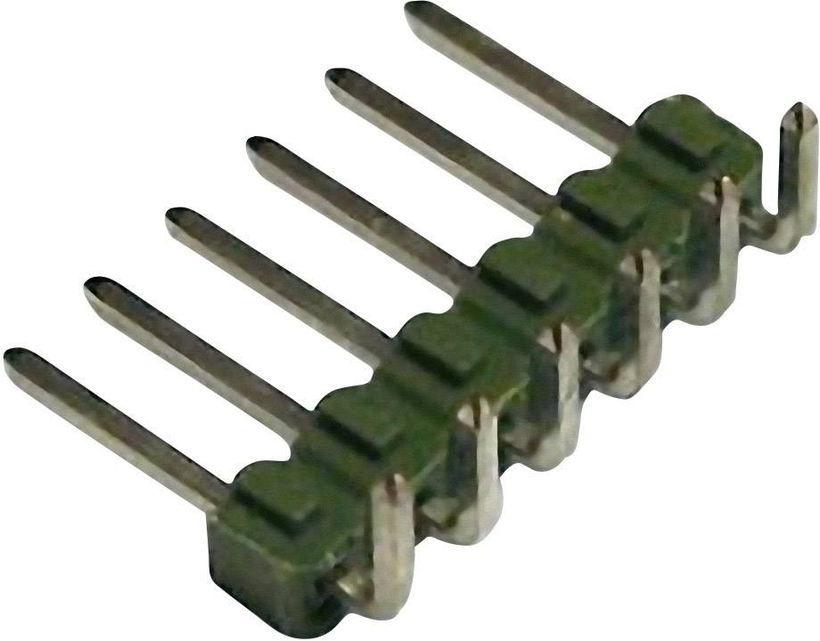 Un connecteur à six broches avec un boîtier rectangulaire en plastique et des broches métalliques droites pour la connexion électrique.
