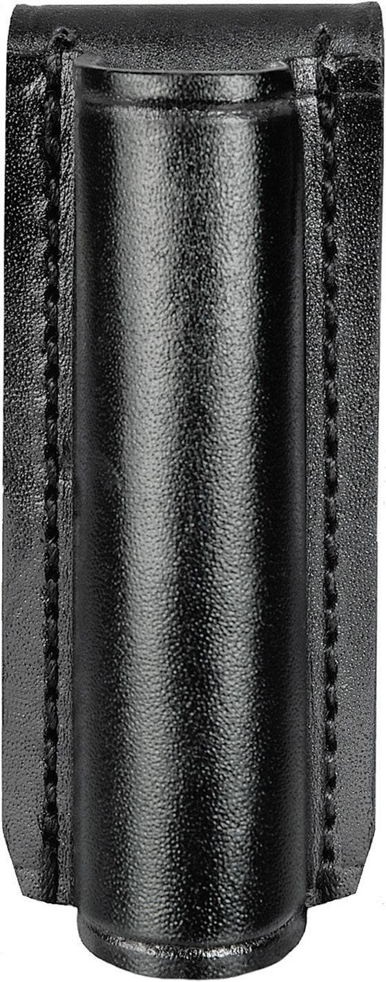 Étui en cuir noir avec couture verticale, adapté pour transporter un petit objet comme un outil ou un stylo.