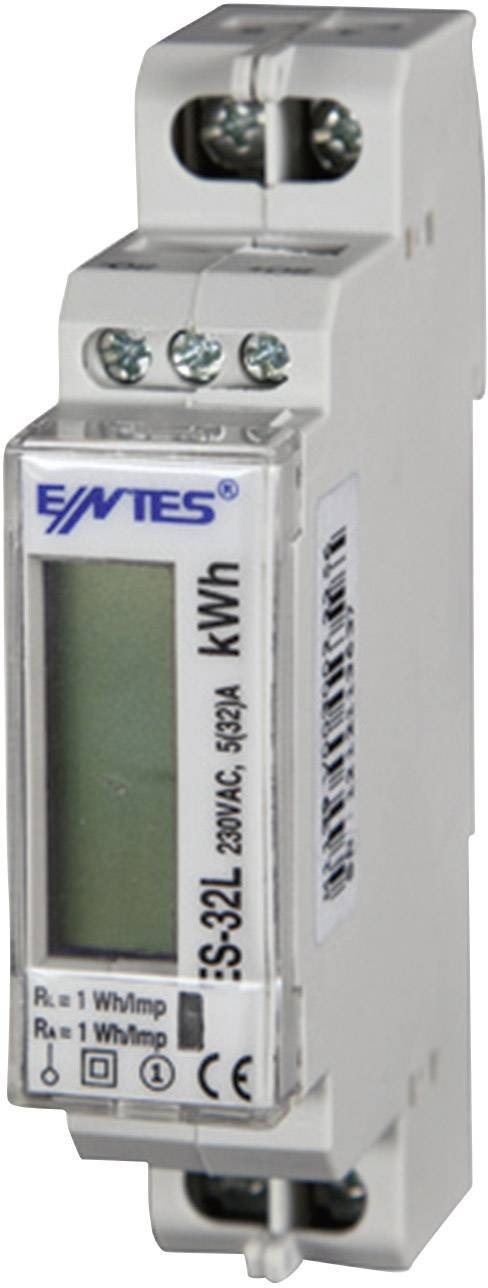 Compteur électrique (EMT ES-32L) pour montage sur rail DIN, affichage numérique en kWh, modèle blanc avec couvercle transparent.