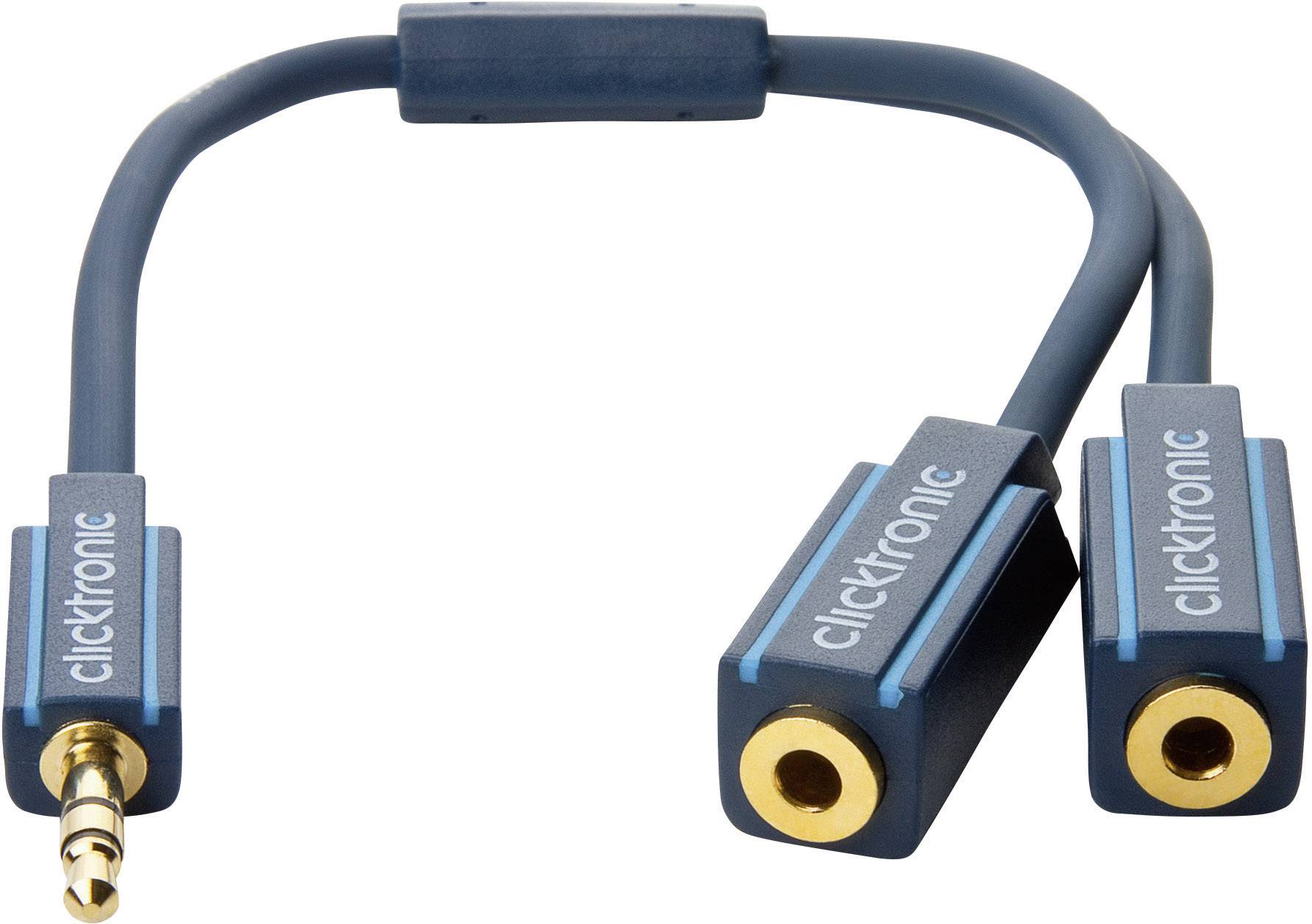 Adaptateur Y clicktronic 70491 [1x Jack mâle 3.5 mm - 2x Jack femelle 3.5 mm] 10.00 cm bleu contacts dorés-1