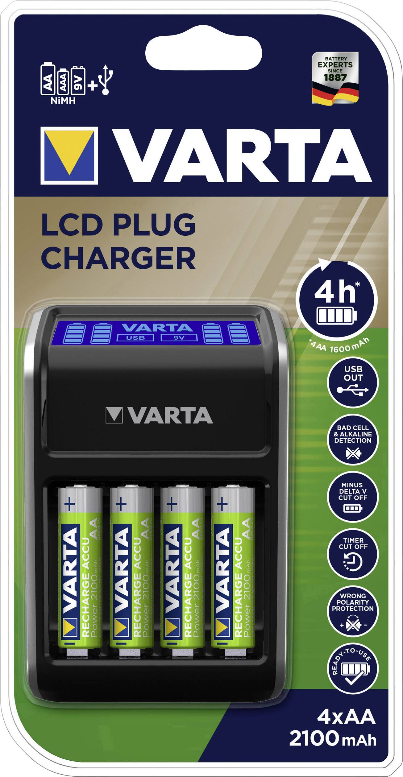 Chargeur de piles rondes NiMH avec accus Varta LCD Plug-5