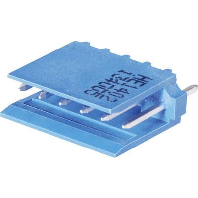 Connecteur de cavalier bleu avec broches métalliques, fréquemment utilisé en électronique pour connecter des circuits sur des cartes de circuit imprimé.