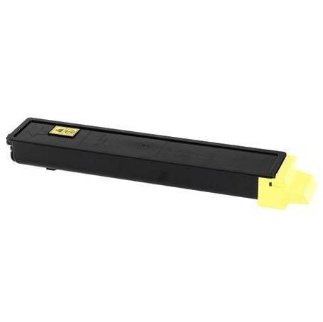 Cartouche de toner noire avec extrémité jaune, probablement destinée à une imprimante.