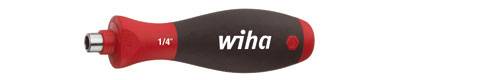 Une poignée de tournevis rouge et noir portant l'inscription 'wiha' et de taille '1/4"'.